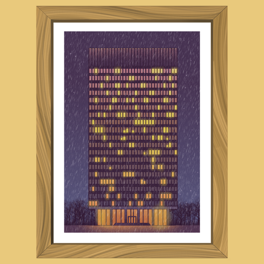 Arts Tower In The Rain - Art Print - Professor Broke
